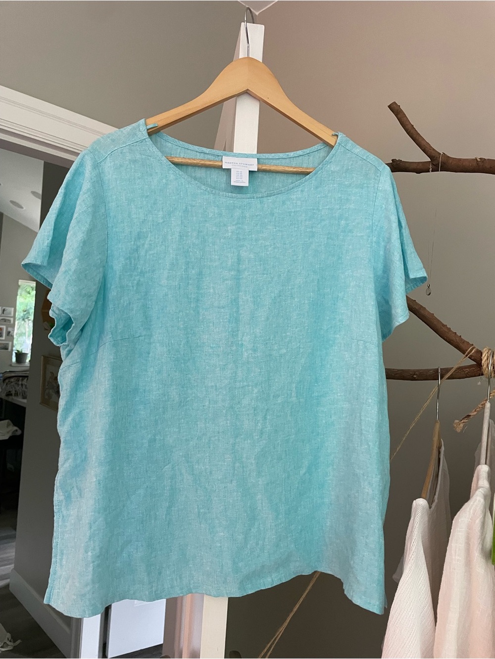 NWOT Martha Stewart blue linen top 1X